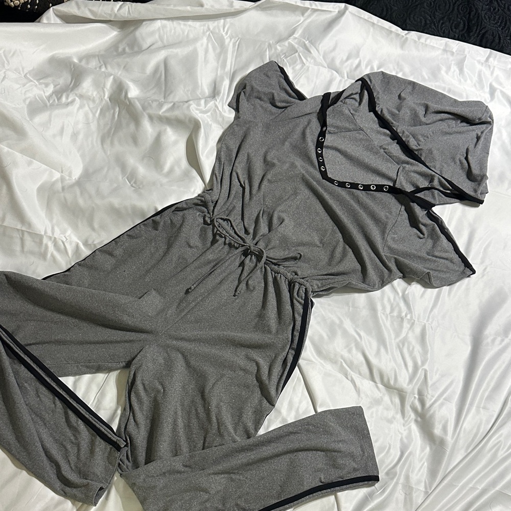 Gray Hooded Women's Jumpsuit
